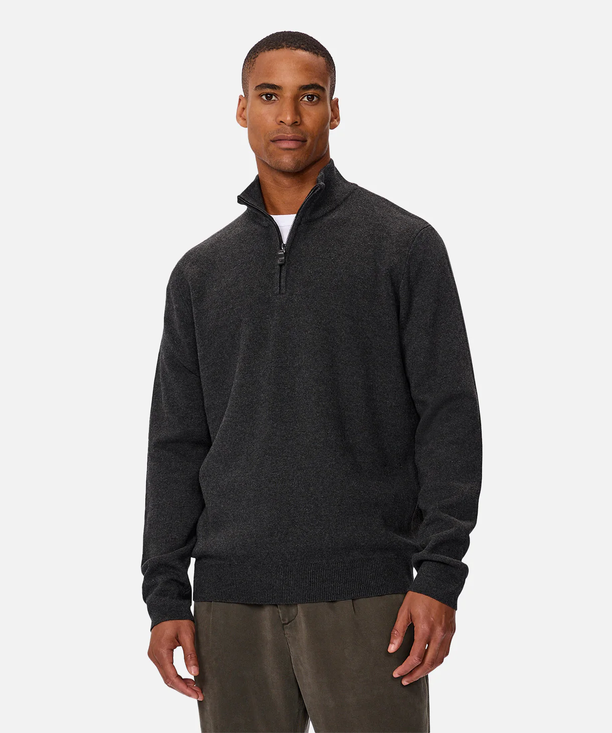 The Lakewood Zip Neck Knit - Charcoal