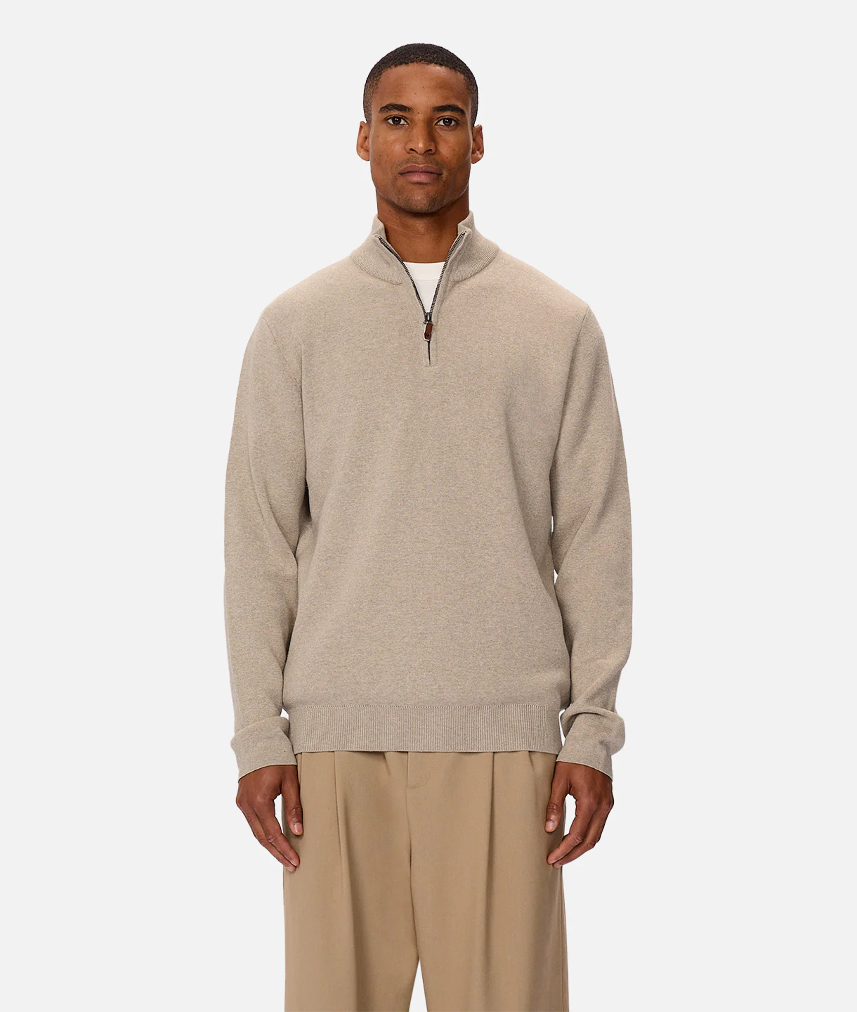 The Lakewood Zip Neck Knit - Wheat Marle