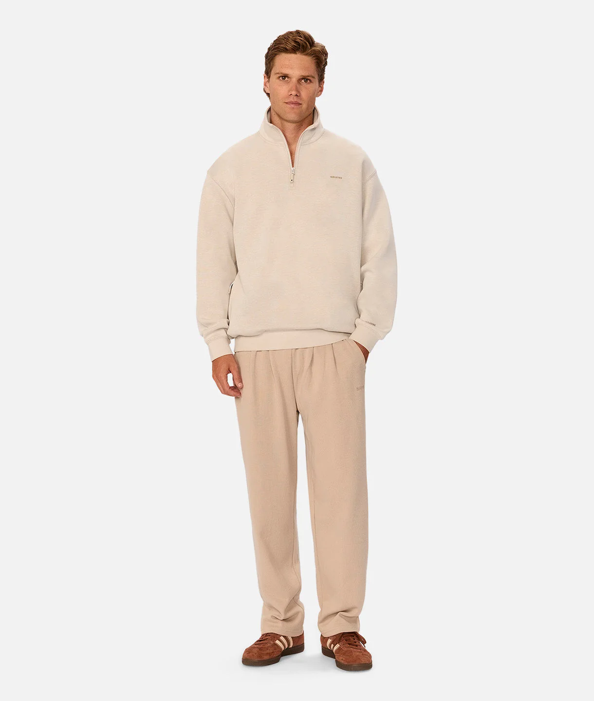 The Manning Quarter Zip Sweatshirt - Stone Heather - Image 2