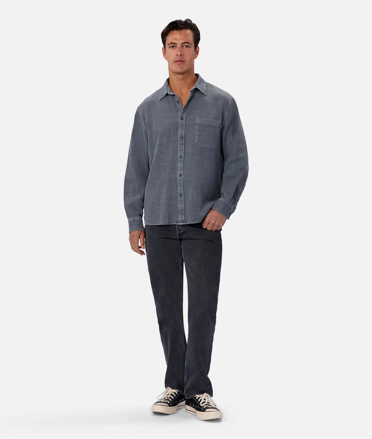 The Lisbon Long Sleeve Shirt - Blue Steel - Image 8
