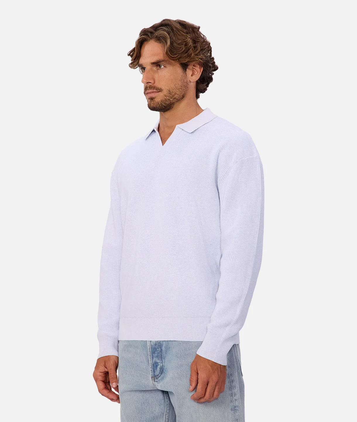 The New England Polo Sweater - Lt Blue Marle - Image 3