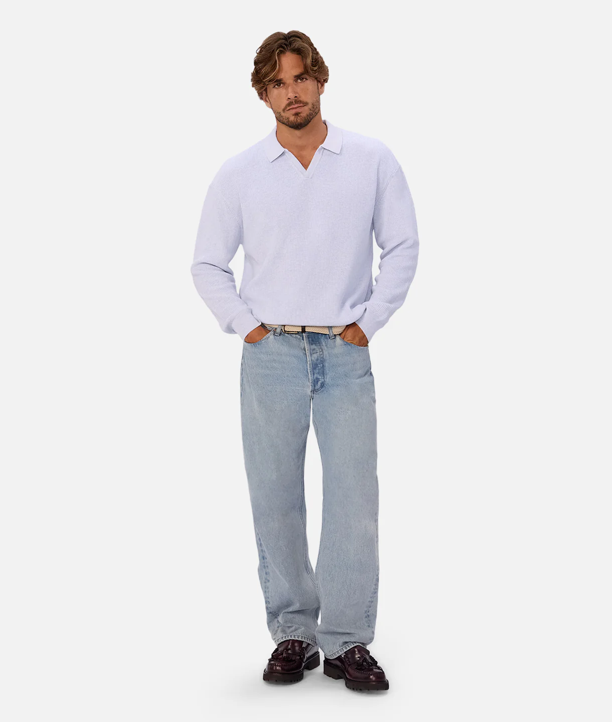 The New England Polo Sweater - Lt Blue Marle - Image 9