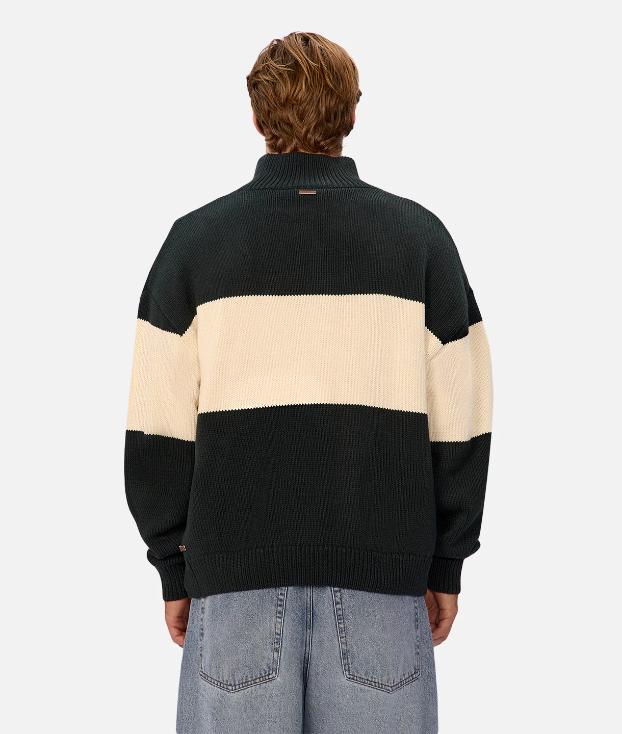 The Osborne Zip Neck Knit Sweater - Pine Cream Combo - Image 4