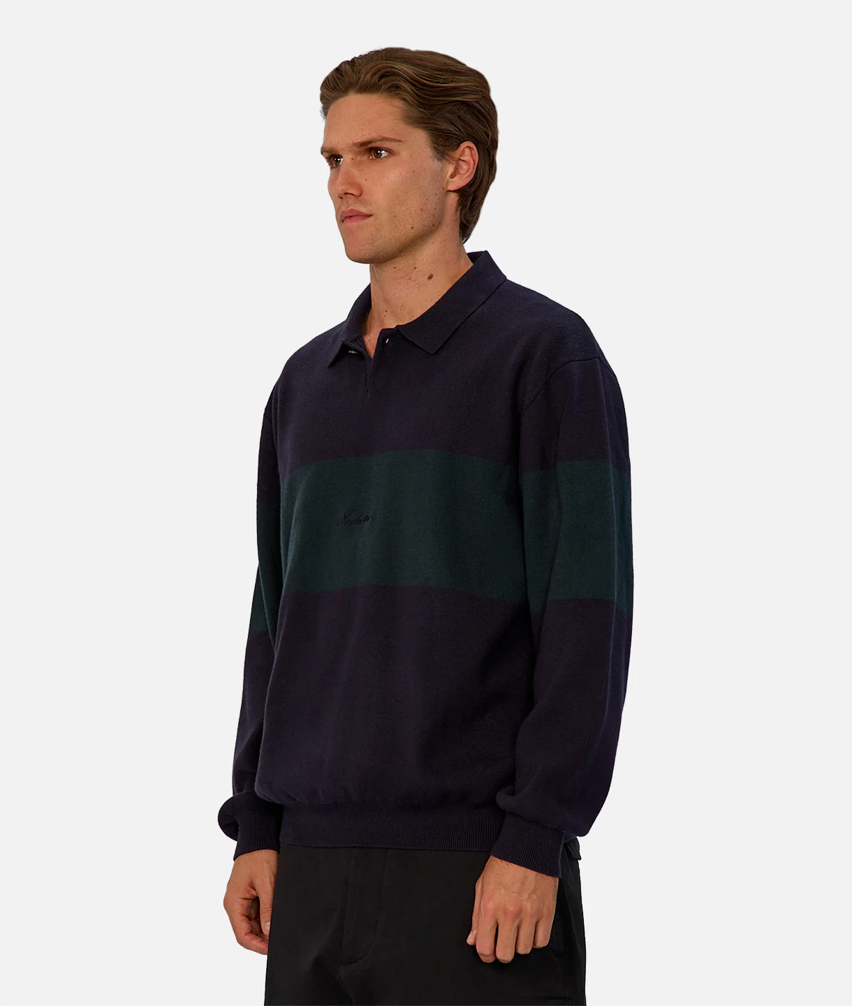 The Panelled Sweater - Navy Green Combo - Image 3