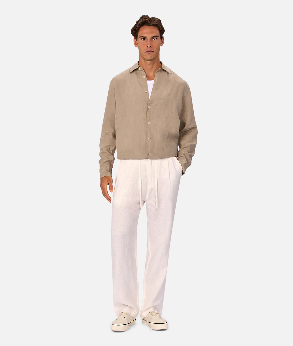 The St Martins Long Sleeve Linen Shirt - Fawn - Image 8