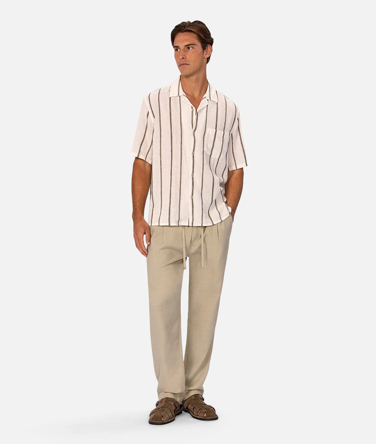 The Mulholland Short Sleeve Shirt - Off White / Olive - Image 2