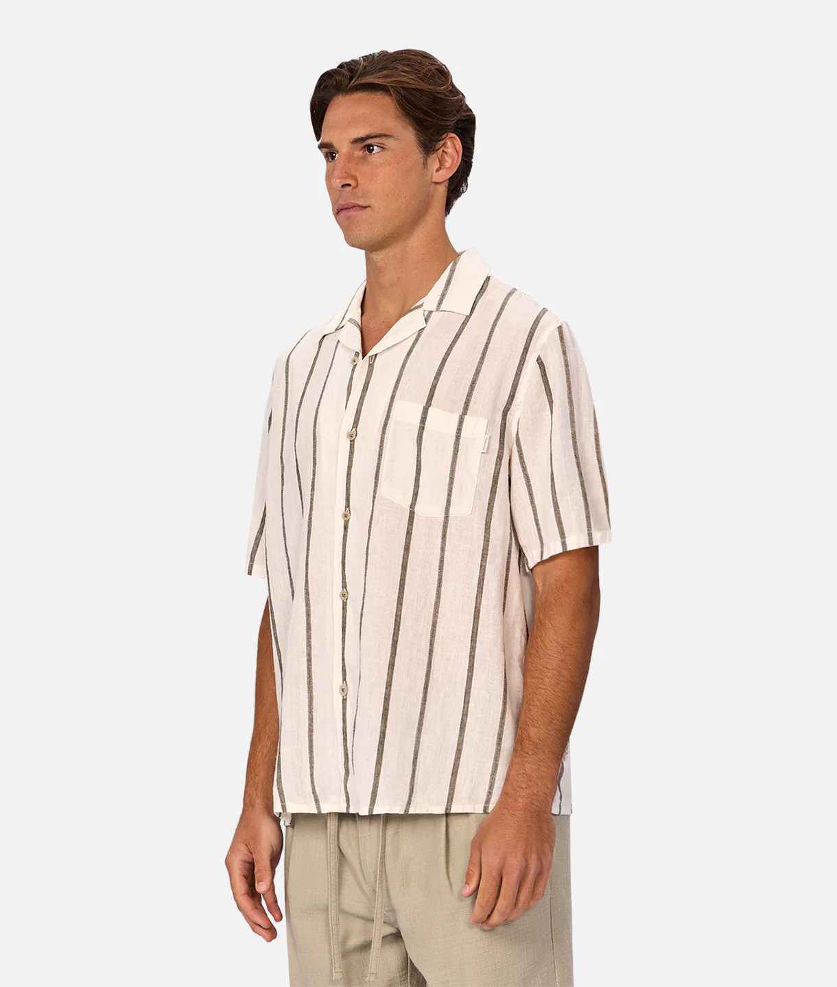 The Mulholland Short Sleeve Shirt - Off White / Olive - Image 3