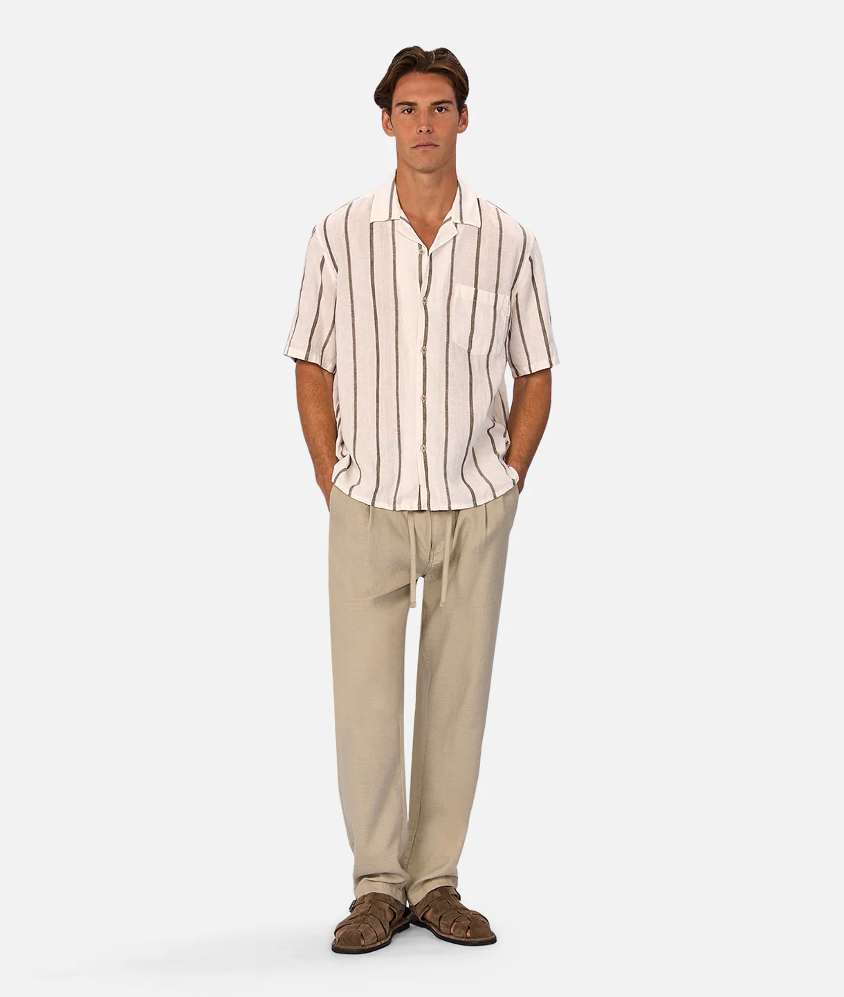 The Mulholland Short Sleeve Shirt - Off White / Olive - Image 9