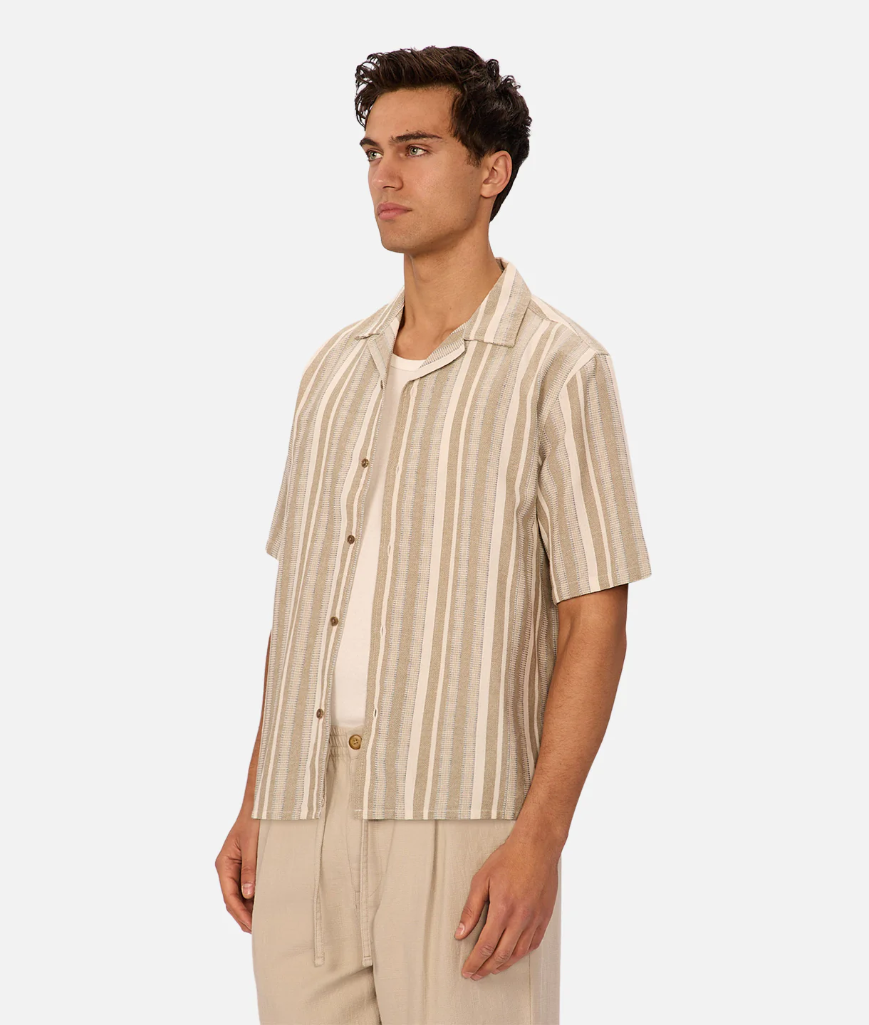 The Textured Livorno Short Sleeve Shirt - Olive Navy - Image 3