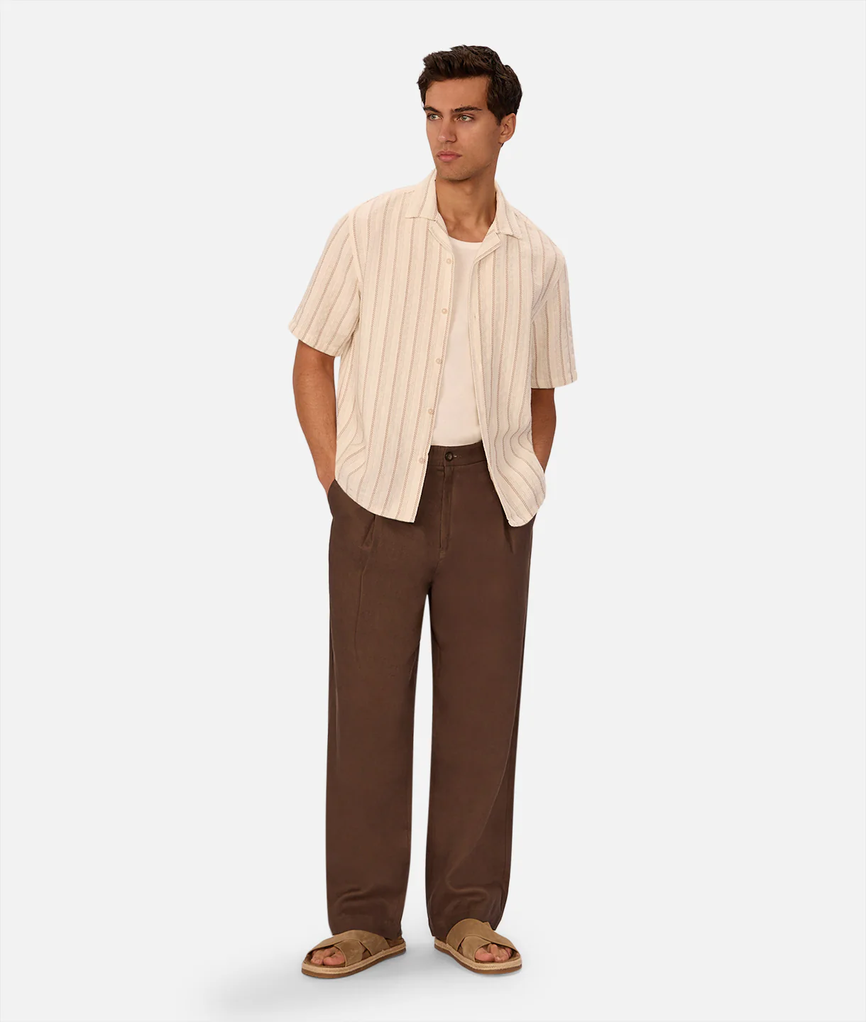The Miramar Short Sleeve Shirt - Off White / Brown - Image 2